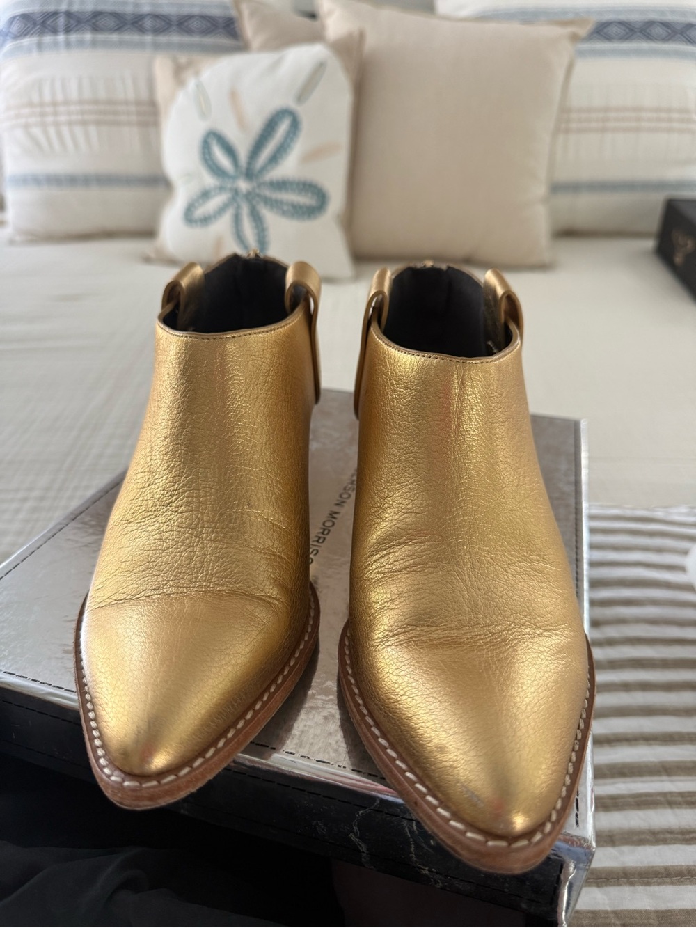 Sigerson Morrison Metallic Gold Pointed Ankle Booties